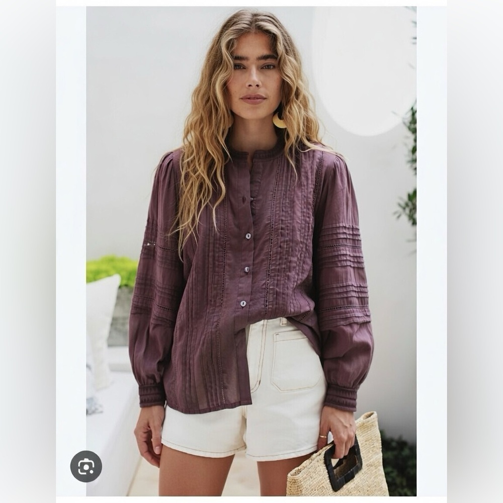 EX VOTO VINTAGE OLIVIA LONG SLEEVE BLOUSE IN PLUM